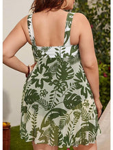 Women's Swimwear Swim Dress Plus Size Swimsuit 2 Piece Floral White Green High Neck Bathing Suits Sports Summer